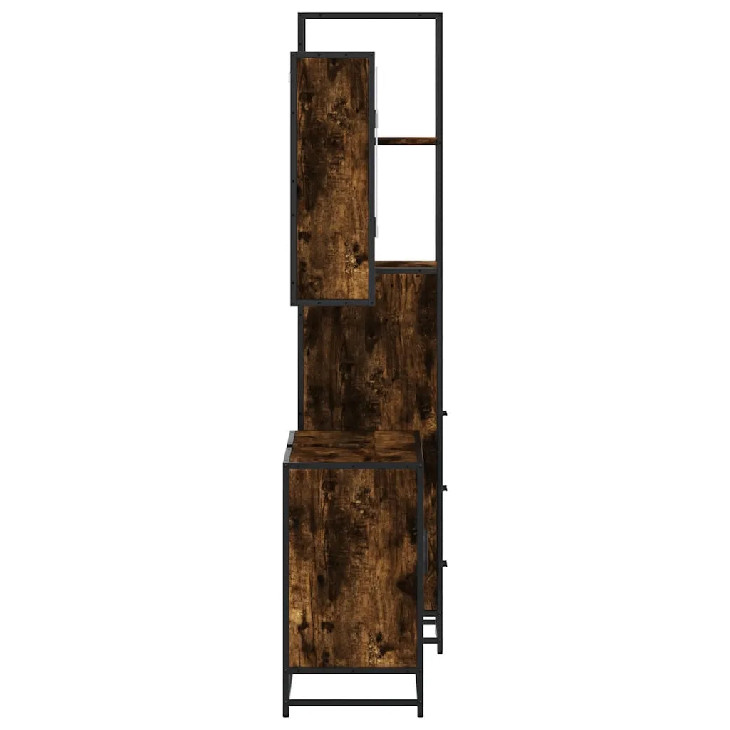 Set Mobili da Bagno 3 pz Rovere Fumo in Legno Multistrato