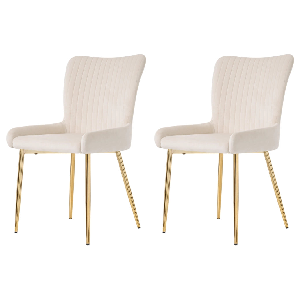 Sedia da pranzo in velluto beige e oro, set da 2, con struttura in metallo e montaggio facile