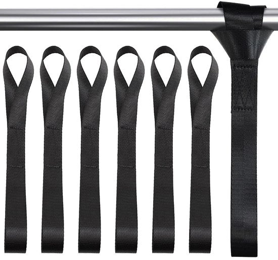 Set di cinghie di sicurezza in 6 pezzi con anello, cinghie di sicurezza robuste, cinture di trasporto per motocicletta, cinture di carico, 2,5 cm x 30 cm, per auto, campeggio, sospensione (nero)