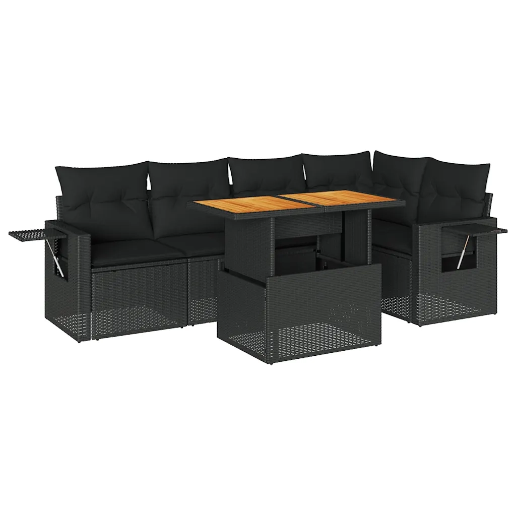 Set Divano da Giardino 6 pz con Cuscini Nero in Polyrattan