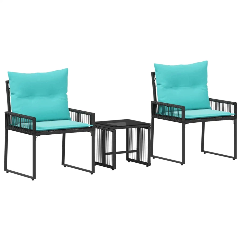 Set di Mobili da Esterno 7 pcs Nero e Turchese polyrattan