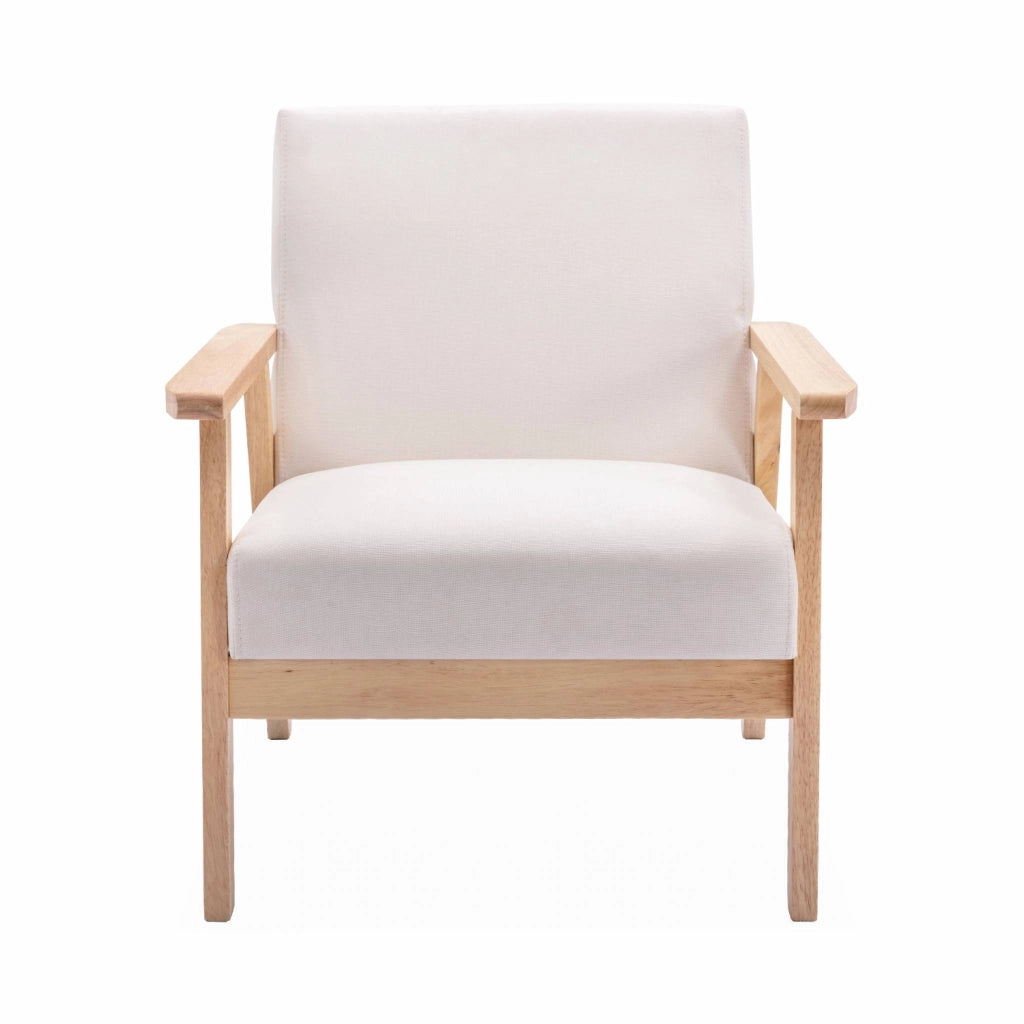 Set panca e poltrona in legno e tessuto, 3 posti, beige