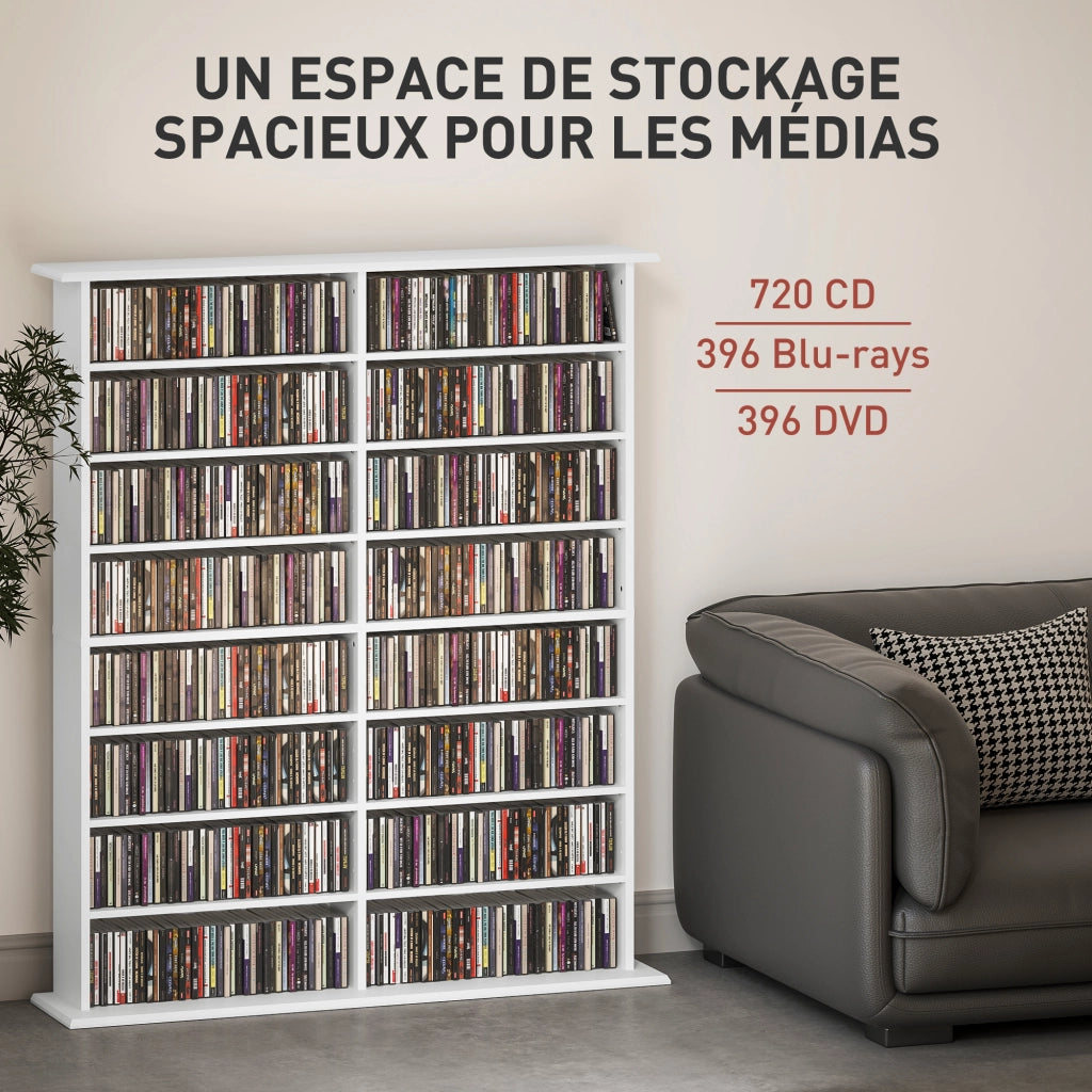 Libreria per CD e DVD con 16 scomparti e 12 ripiani regolabili ¨C zephmum ¨C bianco