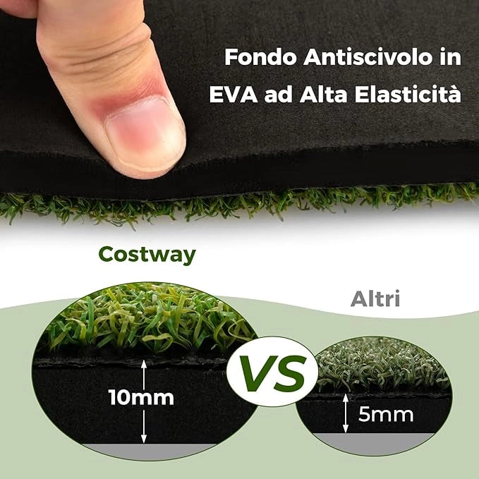 Tappeto da Allenamento Golf 3-in-1, Tappetino da Allenamento in Erba Sintetica con 2 Punte da Golf, 2 Aste di Allineamento e 3 Fori Preforati per le Punte