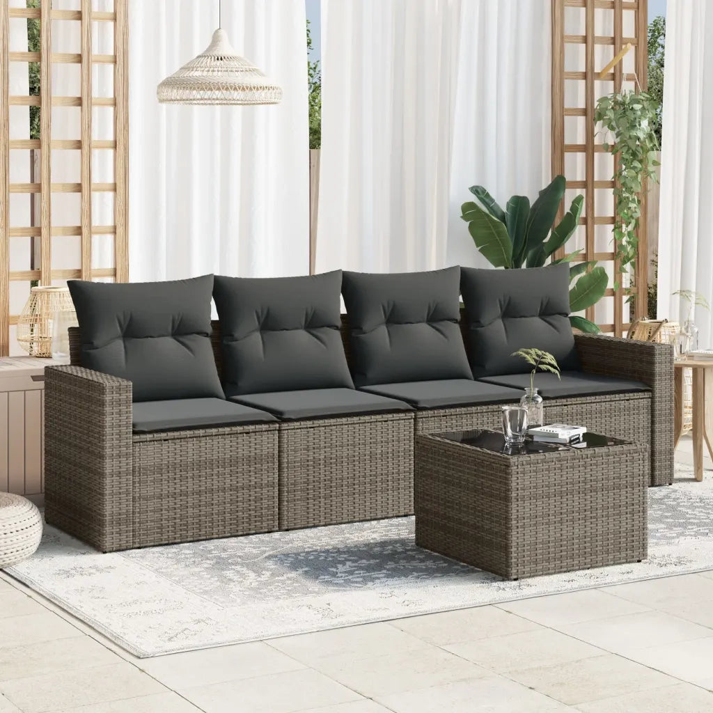 Set Divano da Giardino 5 pz con Cuscini-Sofa da Giardino-Divanetto da esterno Grigio in Polyrattan 146956