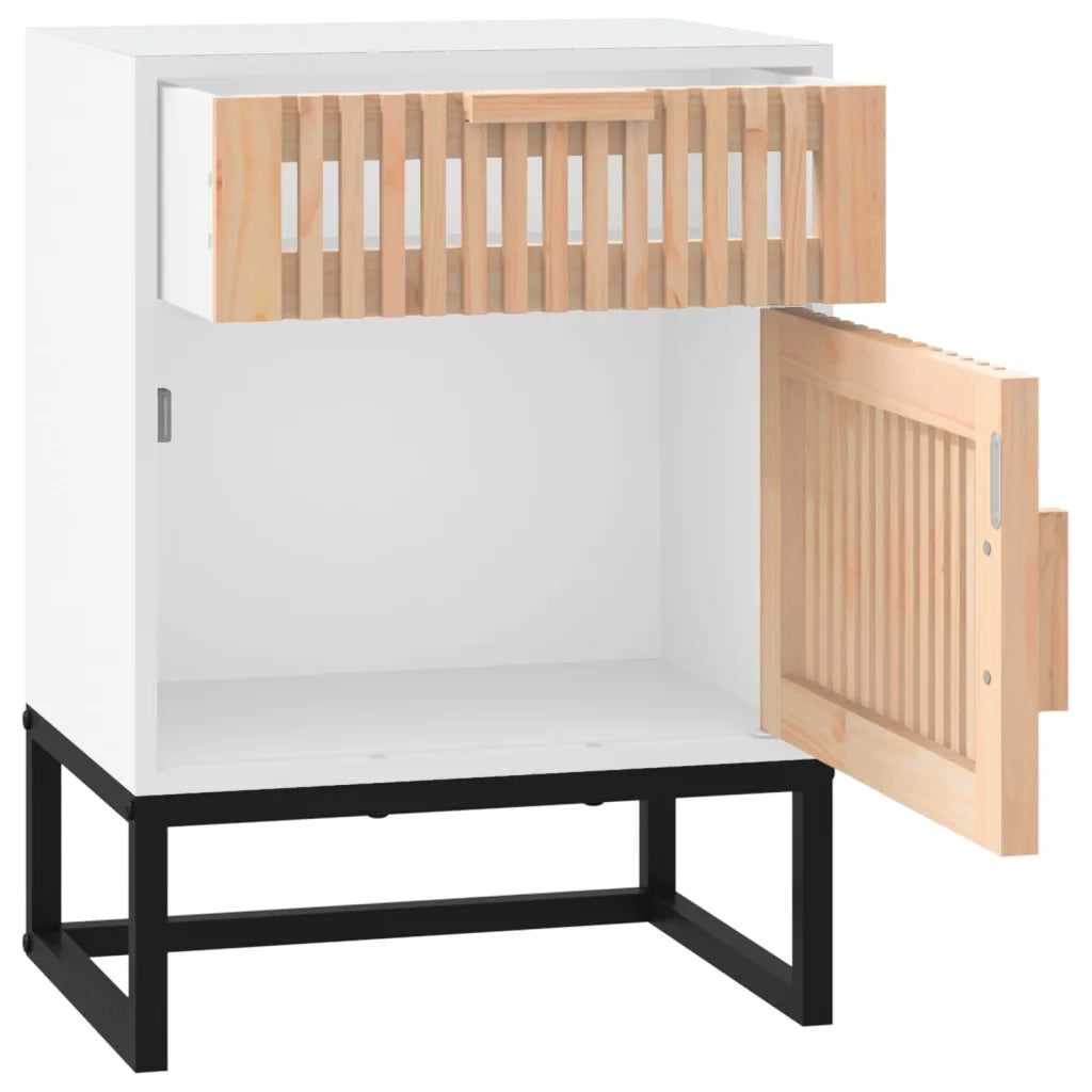 Comodini 2 pz-Set di 2 Tavolino da notte Bianchi 40x30x55,5 cm Legno Multistrato e Ferro