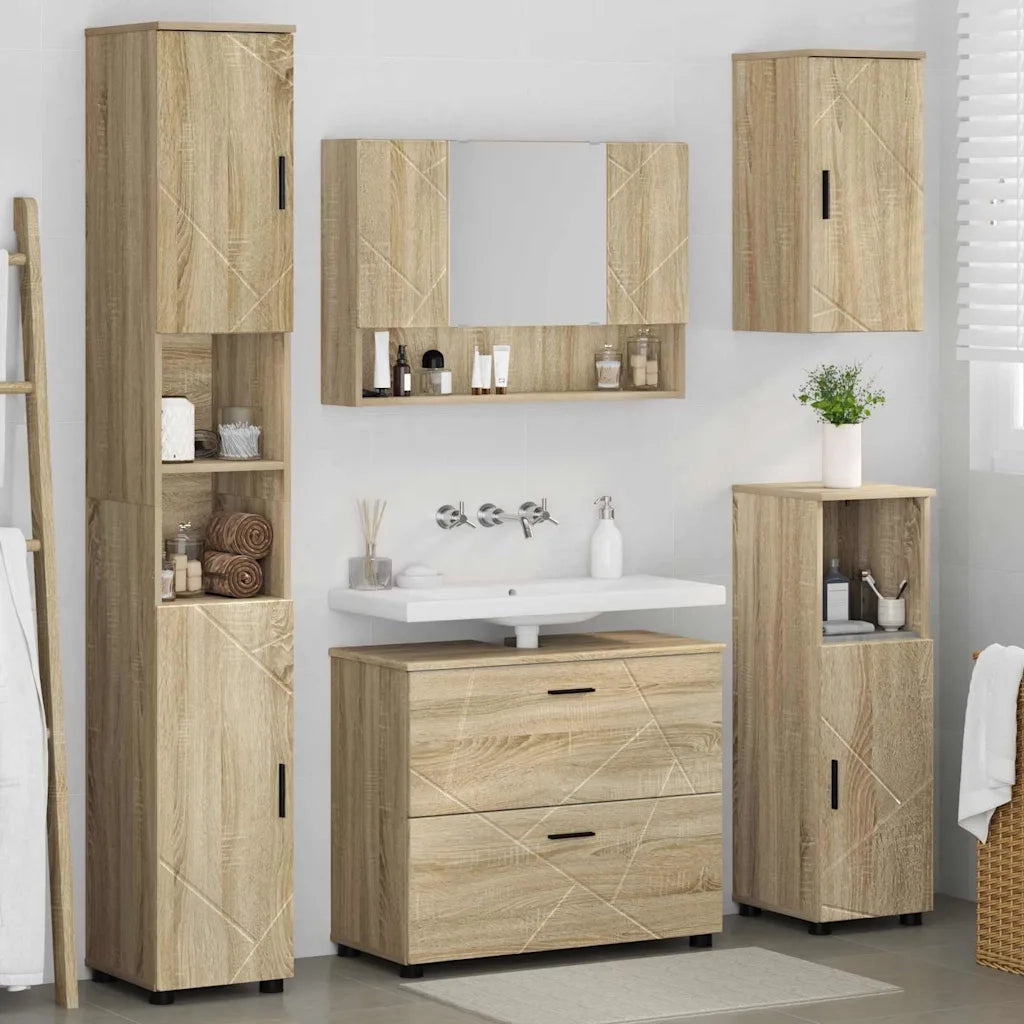 Set di mobili per il bagno con cassetto 5 pcs Rovere Sonoma 3393065