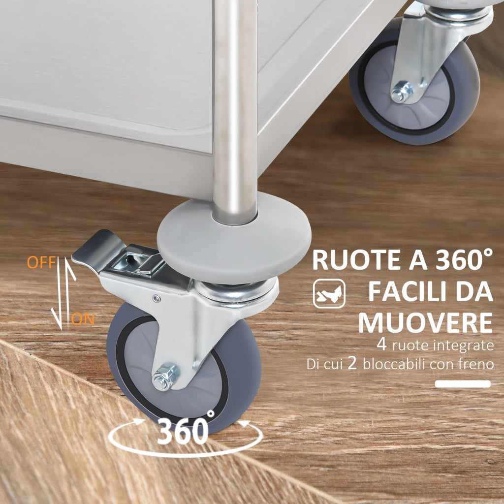 Carrello Cucina 2 Ripiani ¨C zephmum ¨C 80x45x82cm Argento Acciaio Inox