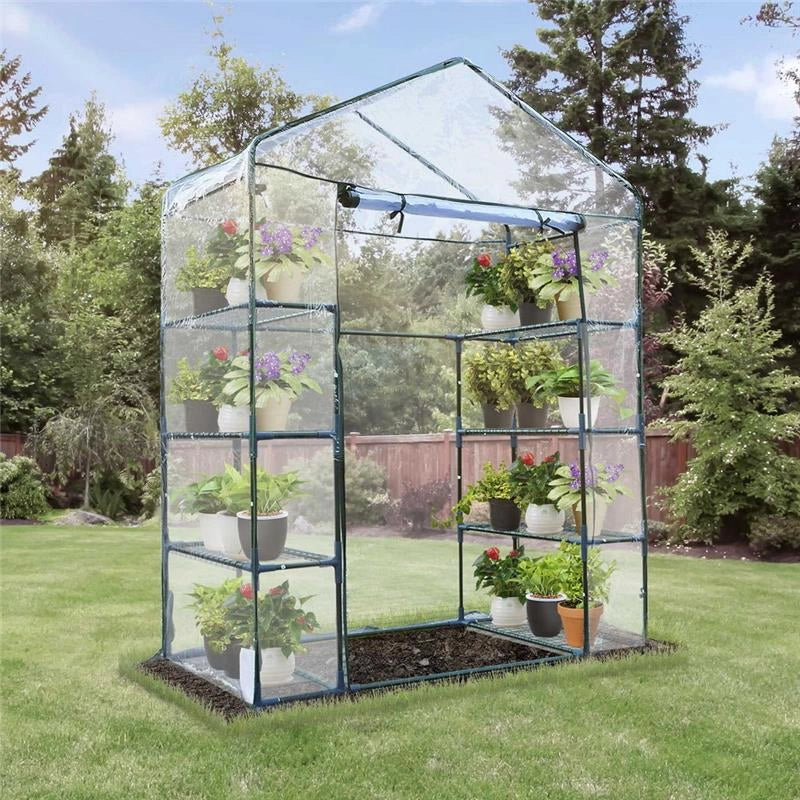 SERRA DA GIARDINO IN ACCIAIO E PVC TRASPARENTE CON PORTA AVVOLGIBILE, 143X73X195 CM, VERDE