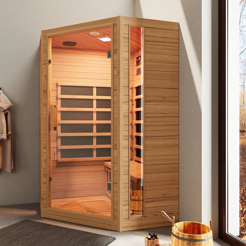 Sauna ad infrarossi 122x122 CM H188 in legno Hemlock con radio integrata | Tampere