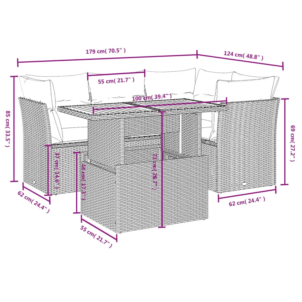 Set Divani da Giardino 5 pz con Cuscini in Polyrattan Nerocod mxl 112702