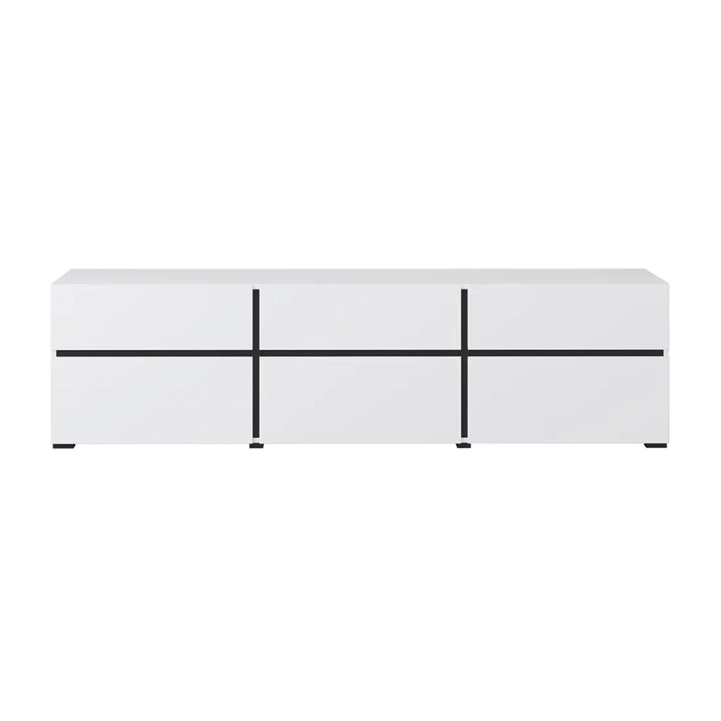 Mobile TV 180cm colori bianco e nero collezione HAVANA. Mobile design con 3 porte e 3 cassetti.