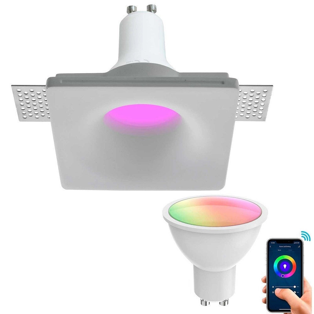 Trade Shop - Faretto Smart Gesso Led Gu10 Wifi Incasso Quadrato Scomparsa Rgb Cct Alexa Google -