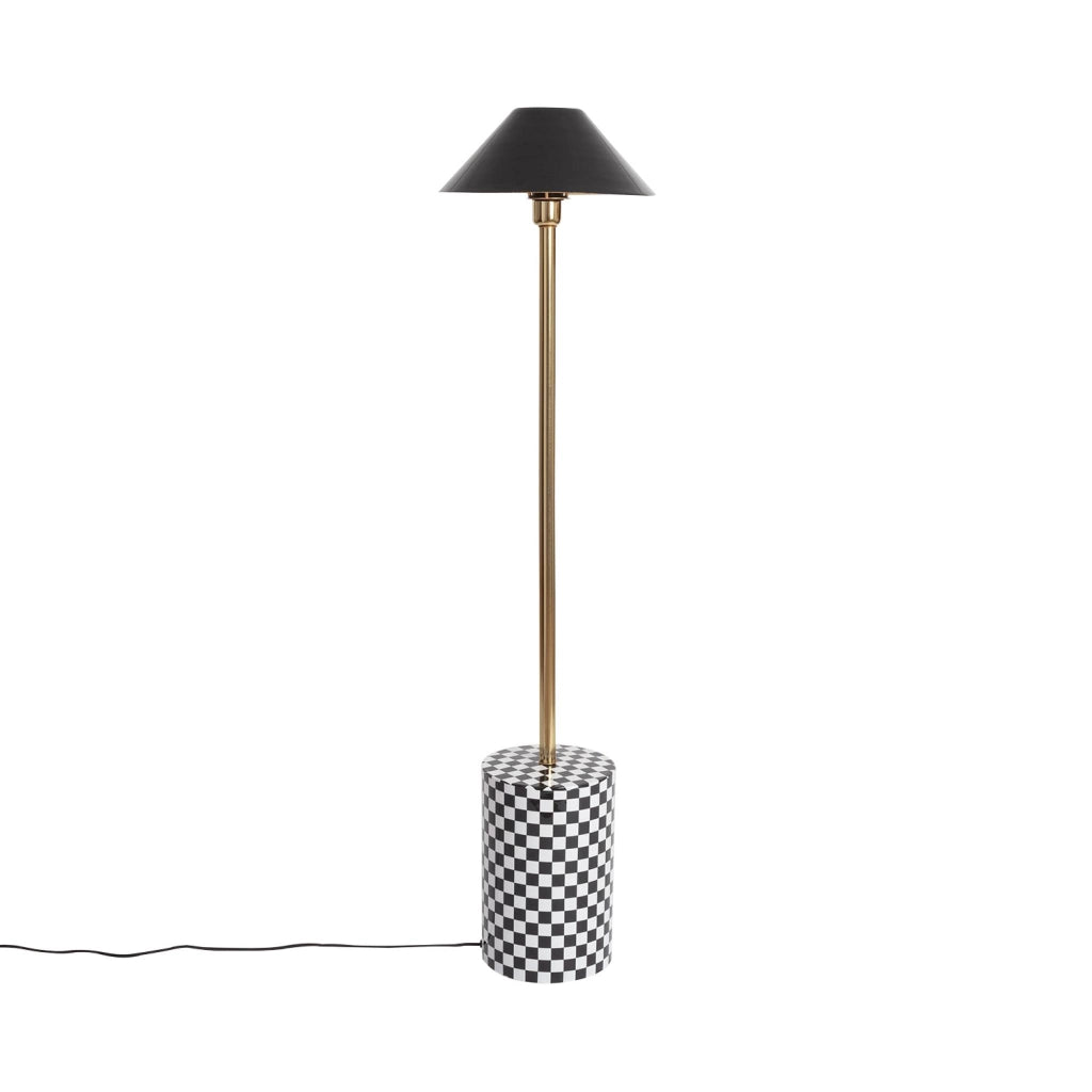 Lampada da terra da interno in metallo con base a scacchiera, nero