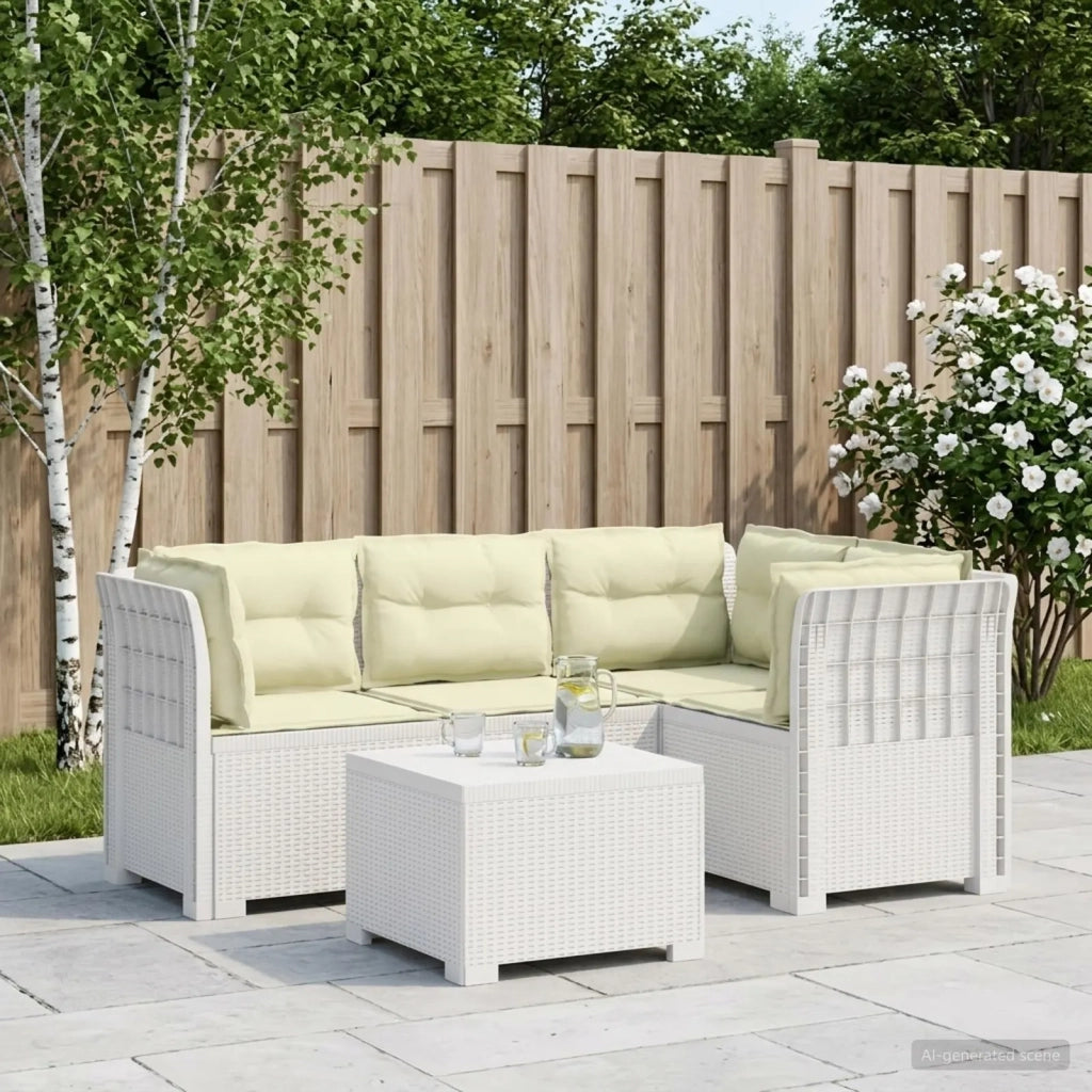 Divano da giardino 4 posti con cuscini aspetto rattan PP Bianco 3444022