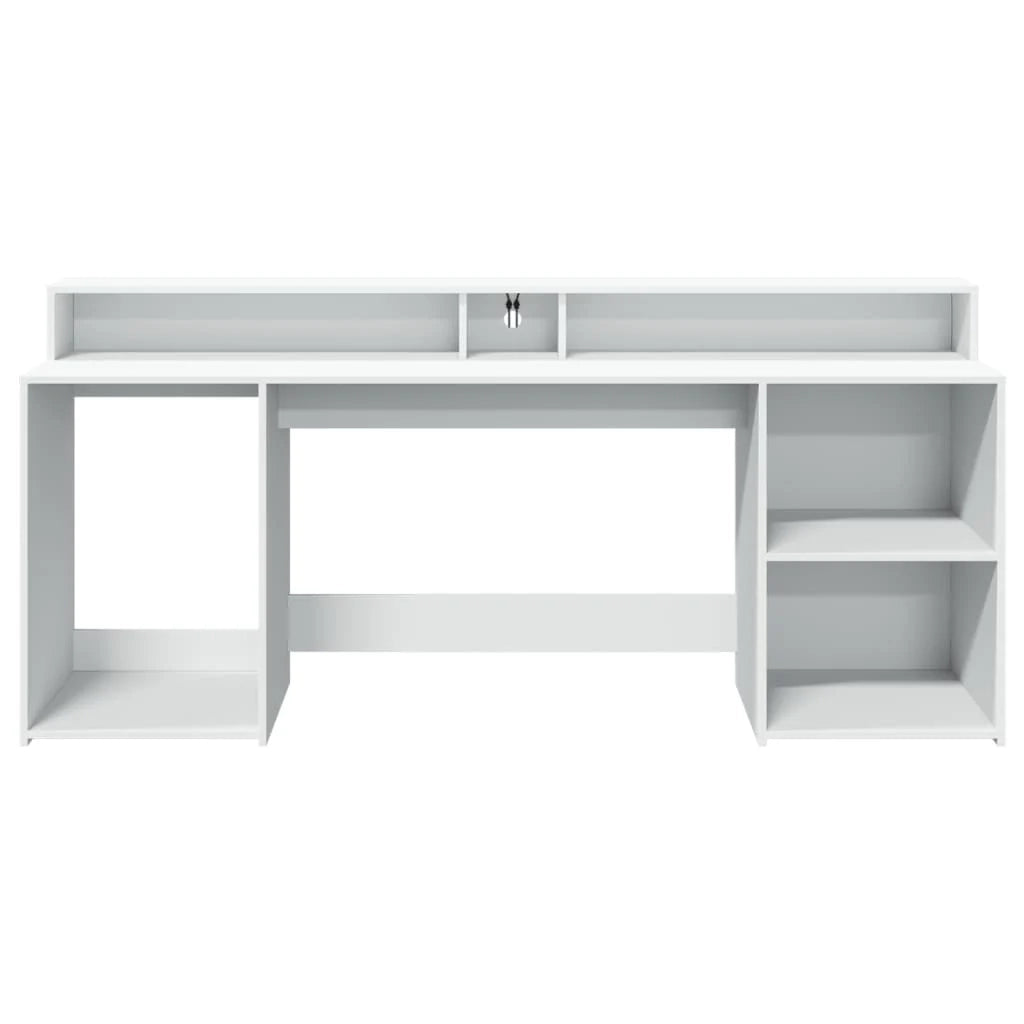 Scrivania da ufficio postazione di lavoro mobile per computer scrivania da studio con luci a LED 200 x 55 x 91 cm legno ingegnerizzato bianco 02_0023410