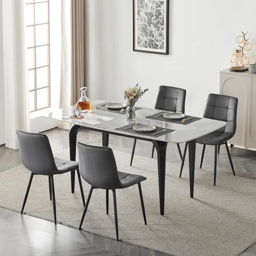 Sedie Sala da Pranzo da 4 Pezzi, Sedia in Velluto con Gambe in Metallo, per Camera da Letto, Soggiorno, Grigio Scuro