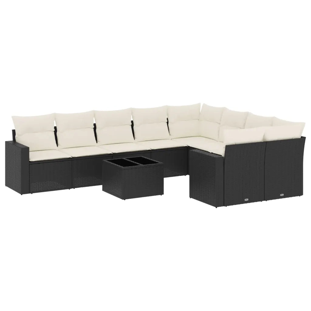 Set Divani da Giardino 10pz con Cuscini in Polyrattan Nero 3251783