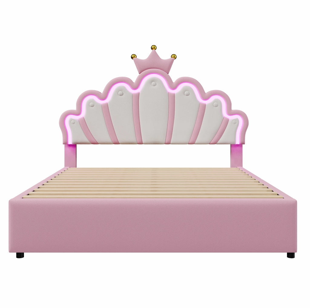 Letto imbottito 140 x 200 cm con luci LED e cassetti