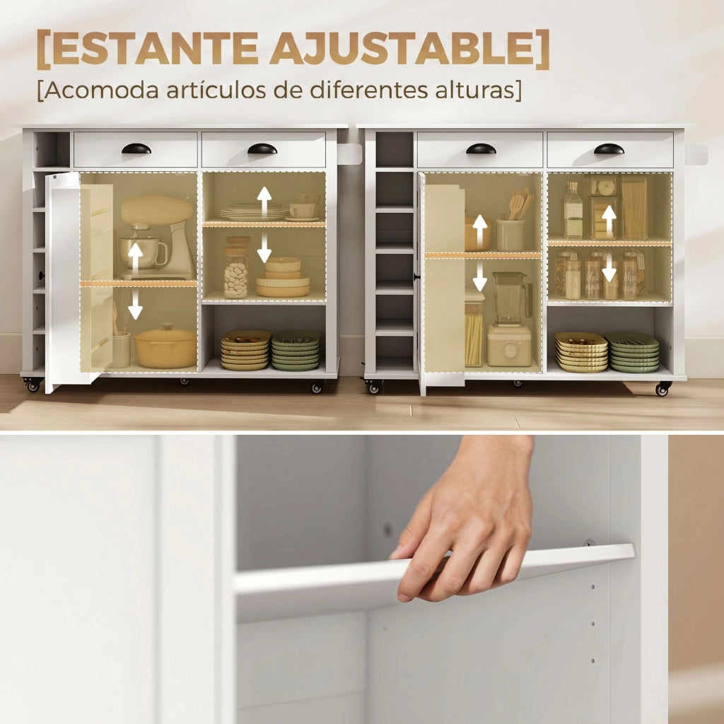 Mobile Cucina con Ruote e Anta a Ribalta ¨C zephmum ¨C Bianco 117.5x70x91 cm