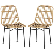 Set 2 Sedie per Cucina e Soggiorno Stile Boho 45x57x83 cm in Rattan PE e Acciaio Giallo