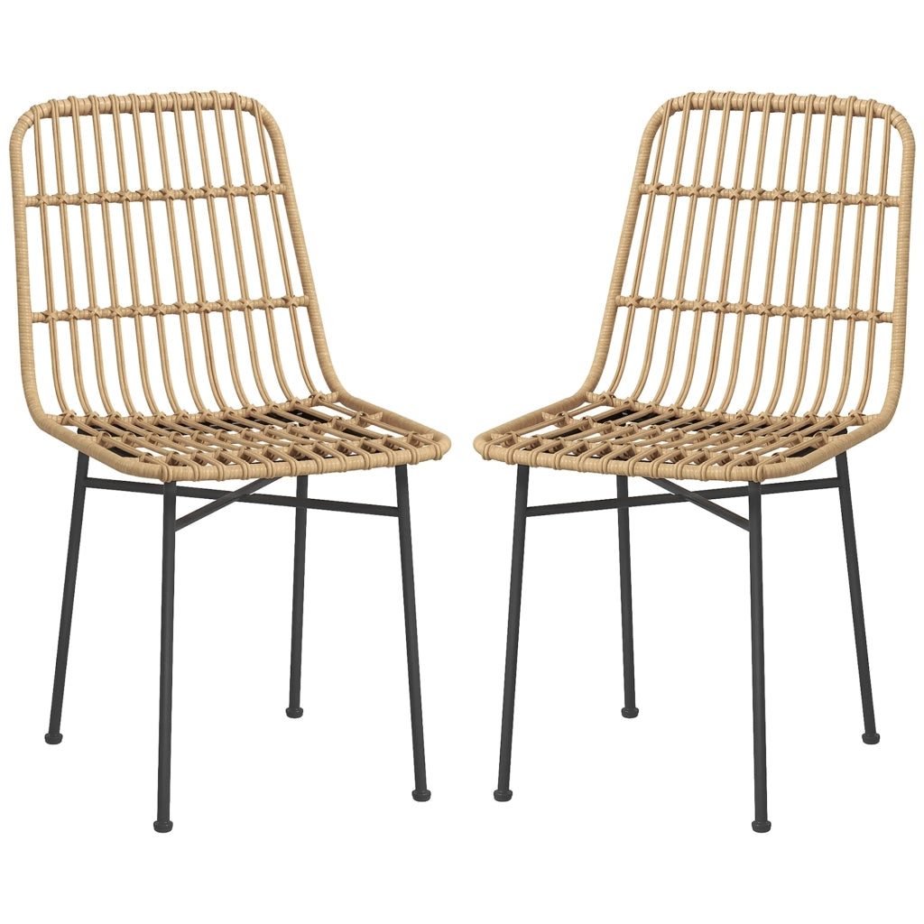 Set 2 Sedie per Cucina e Soggiorno Stile Boho 45x57x83 cm in Rattan PE e Acciaio Giallo