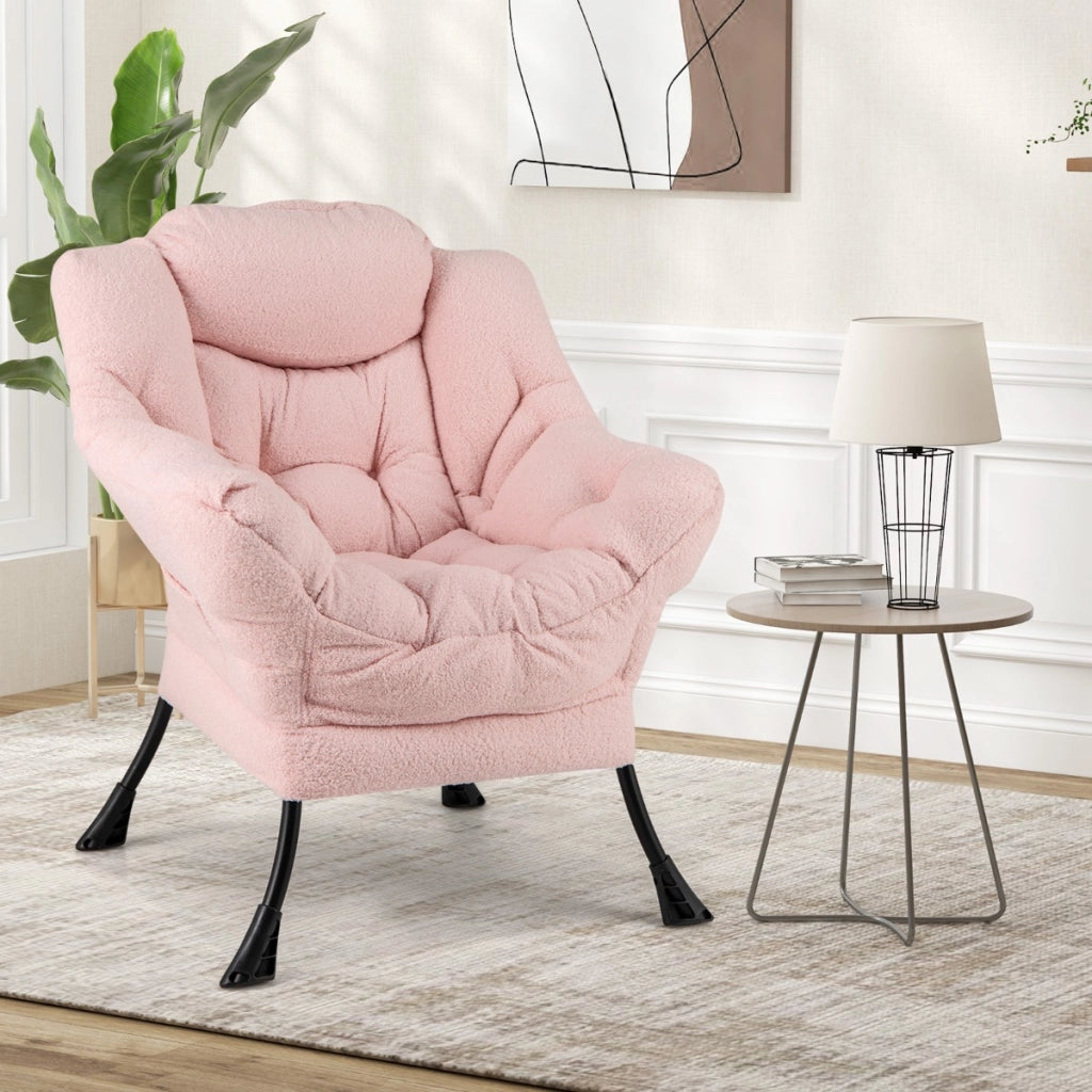 Poltrona comoda con cuscino per la testa schienale e seduta imbottiti, Poltrona per soggiorno elegante Rosa-Sedie e poltrone