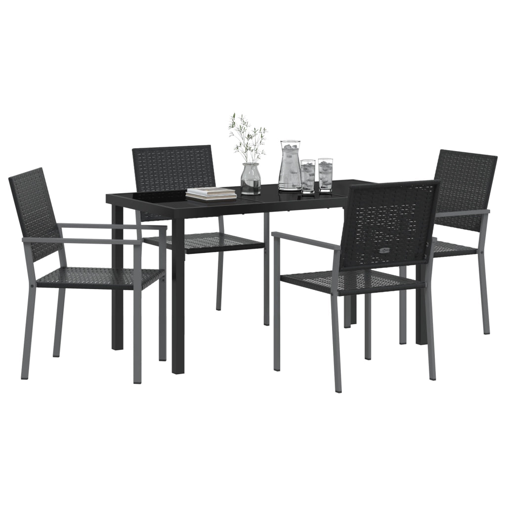 Set da pranzo da giardino in 5 pezzi in polyrattan nero
