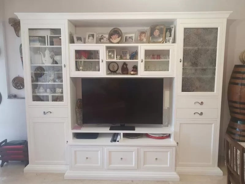 Parete attrezzata porta tv in legno bianco l.300 p.54 h.222 - Mobili 2G