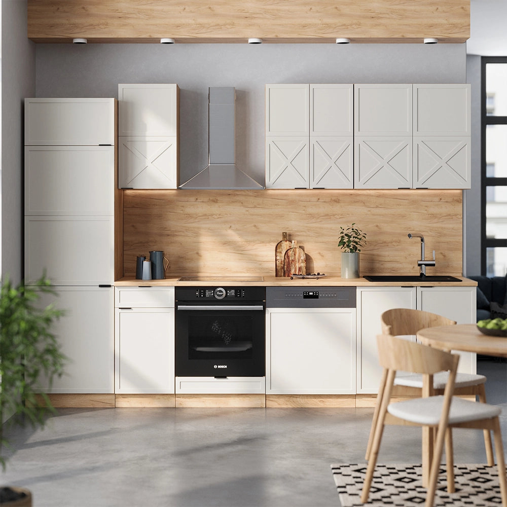 Vicco Cucina componibile Grigio/beige/rovere dorato 300 cm senza piano di lavoro