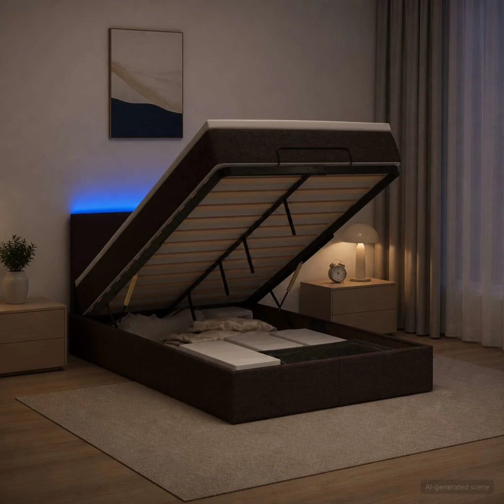 Letto Ottomano con Materasso e LED Marrone Scuro 120 x 190 cm 3456894