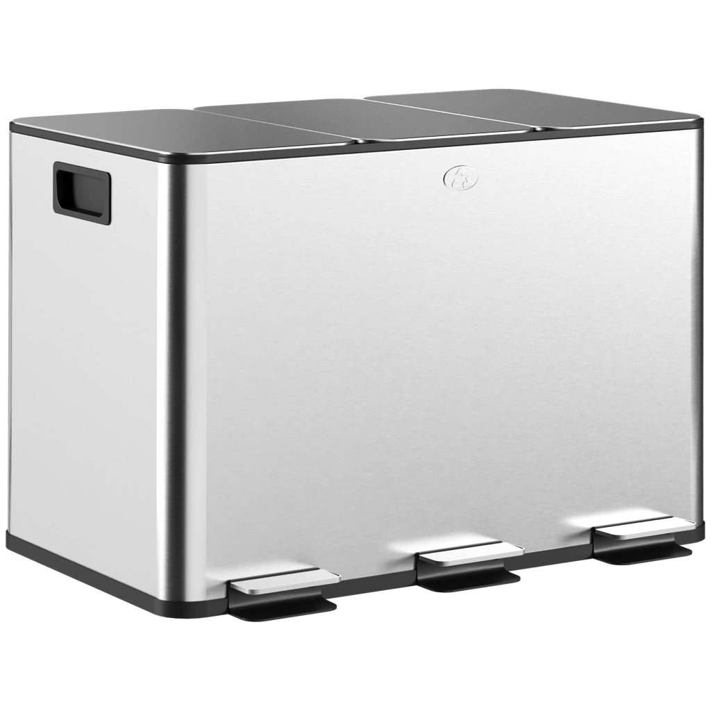 Pattumiera Differenziata con 3 Scomparti ¨C zephmum ¨C Acciaio Inox e PP, 49.6x34.5x38.6 cm, Argento