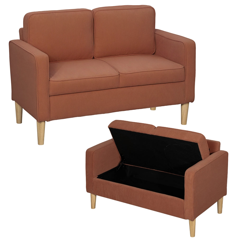 Divano 2 posti con contenitore e gambe in legno massello ¨C Zephmum ¨C 117x63x79 Arancione