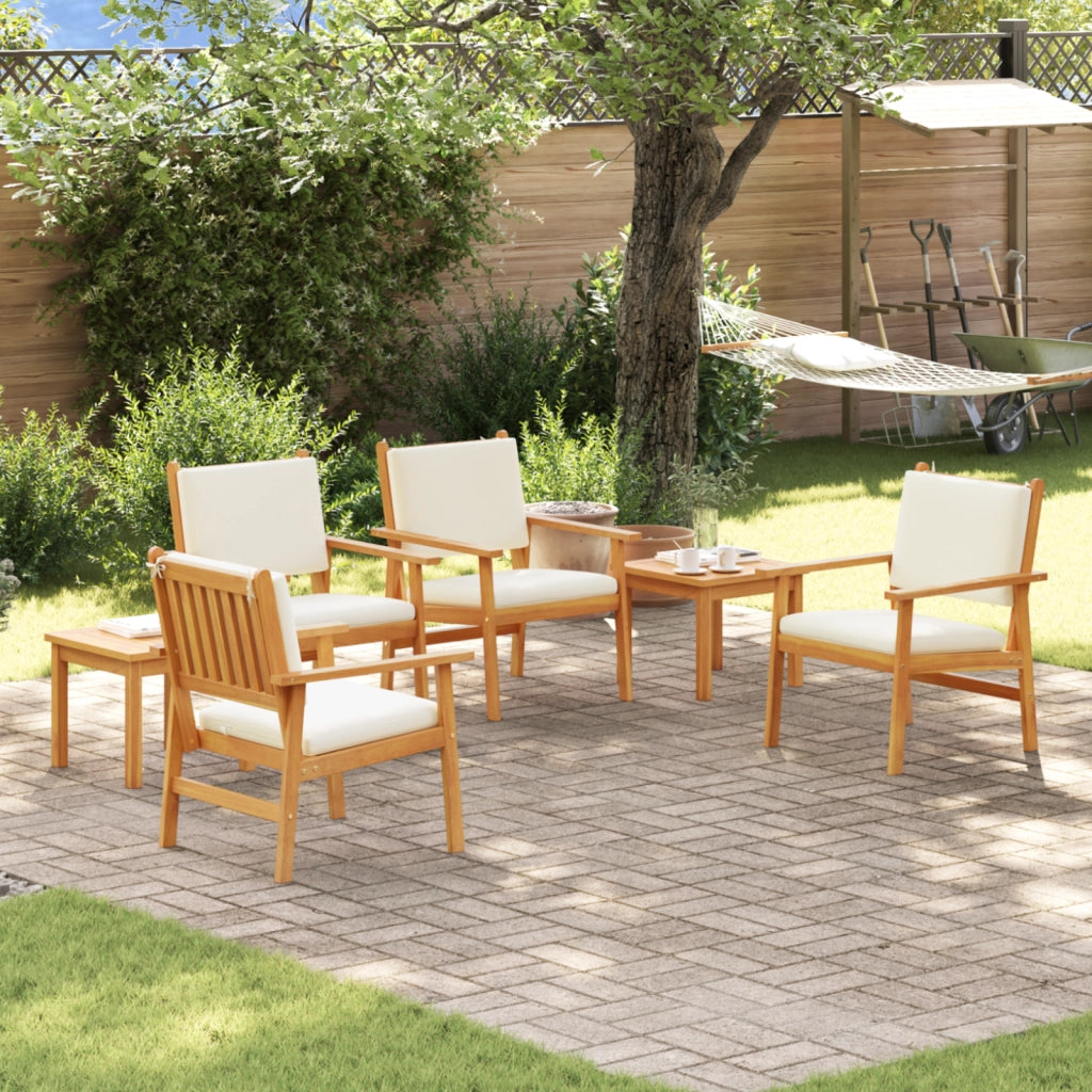 Set da pranzo da giardino in 6 pezzi con cuscini in legno massello di acacia