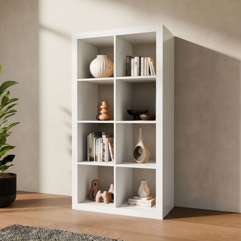 Libreria a 4 livelli con 8 scomparti, bianco