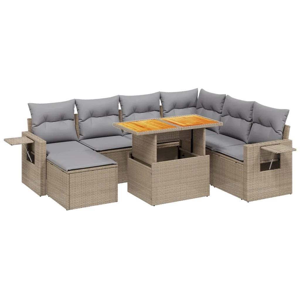 Set Divano da Giardino 8 pz con Cuscini Beige in Polyrattan