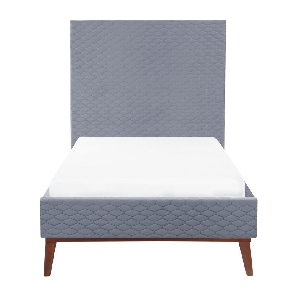 Letto imbottito in velluto grigio 90 x 200 con struttura imbottita a nido d'ape trapuntato stile classico