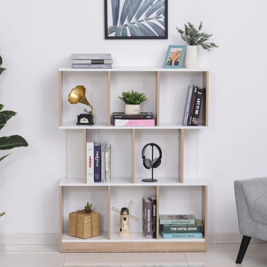 Libreria 8 Ripiani 100x30x124 cm in MDF  Rovere e Bianco