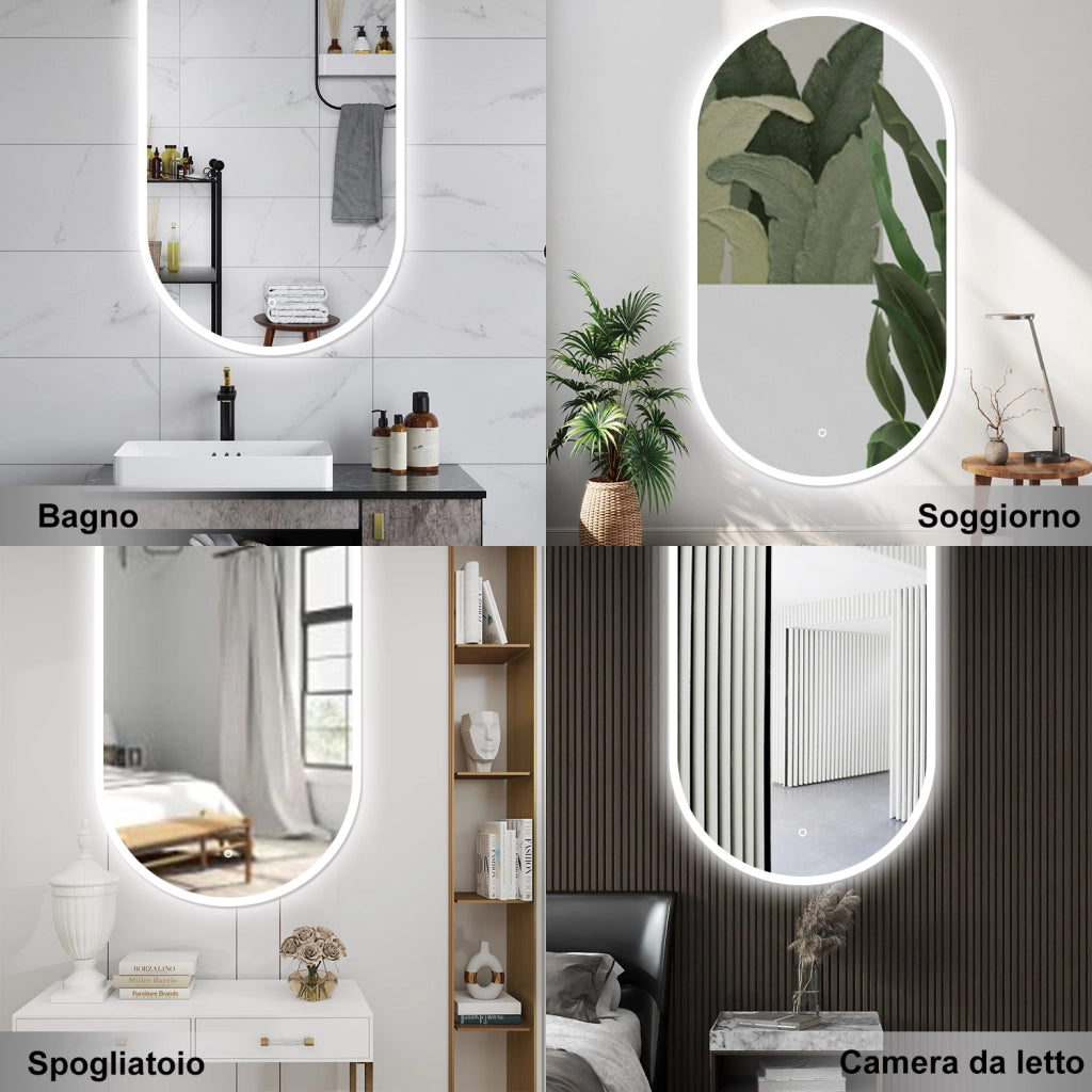 AICA Specchio da bagno 80 x 60 cm, dimmerabile，interruttore touch， Funzione Memoria, antiappannamento