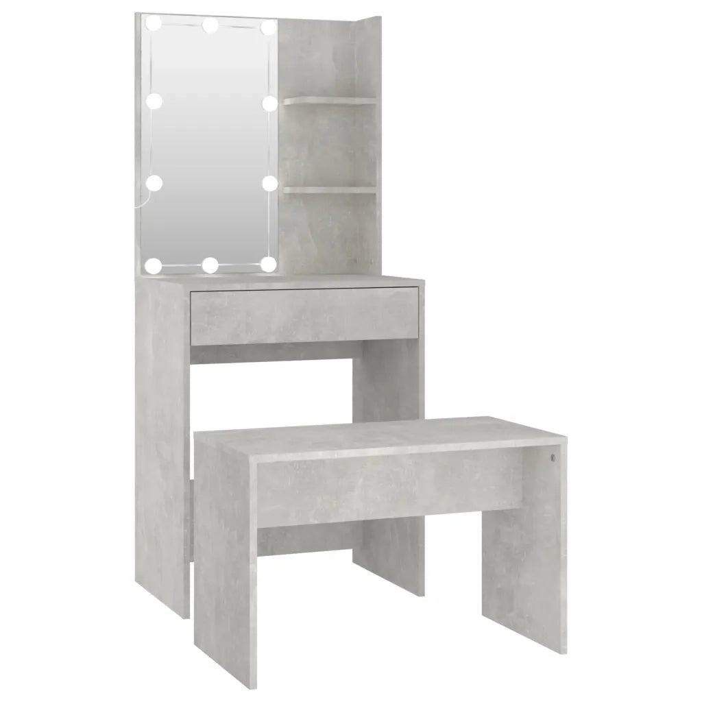 Set Tavolo da Toeletta Grigio Cemento con LED Legno Multistrato 3114134