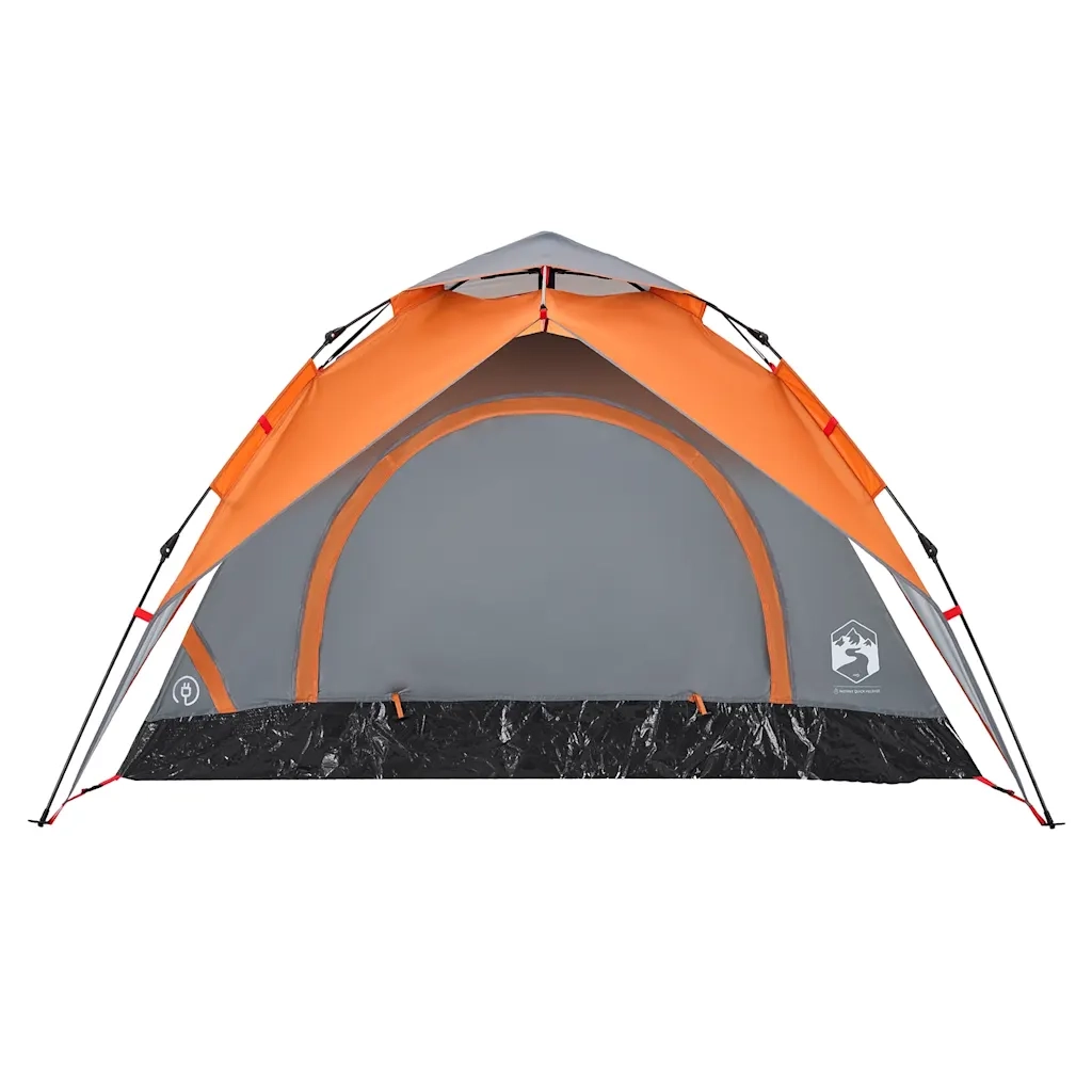 Tenda a Cupola 3 Persone-Tenda da campeggio Grigio e Arancione a Rilascio Rapido 339189