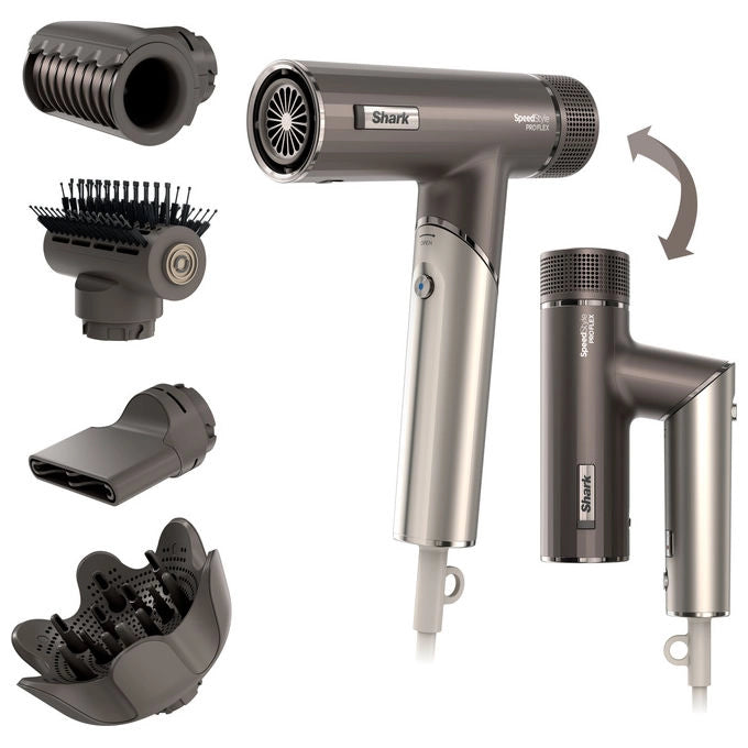 Shark HD542EU Asciugacapelli e Styler SpeedStyle Pro FLEX Compatto Pieghevole Grigio