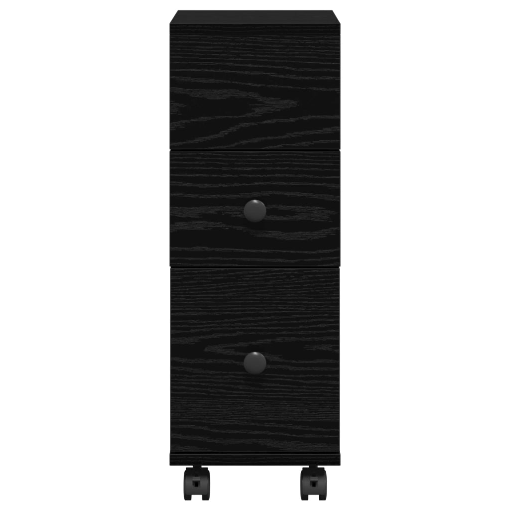 Armadio da Bagno Slim con Ruote in Rovere Nero in Legno Ingegnerizzato