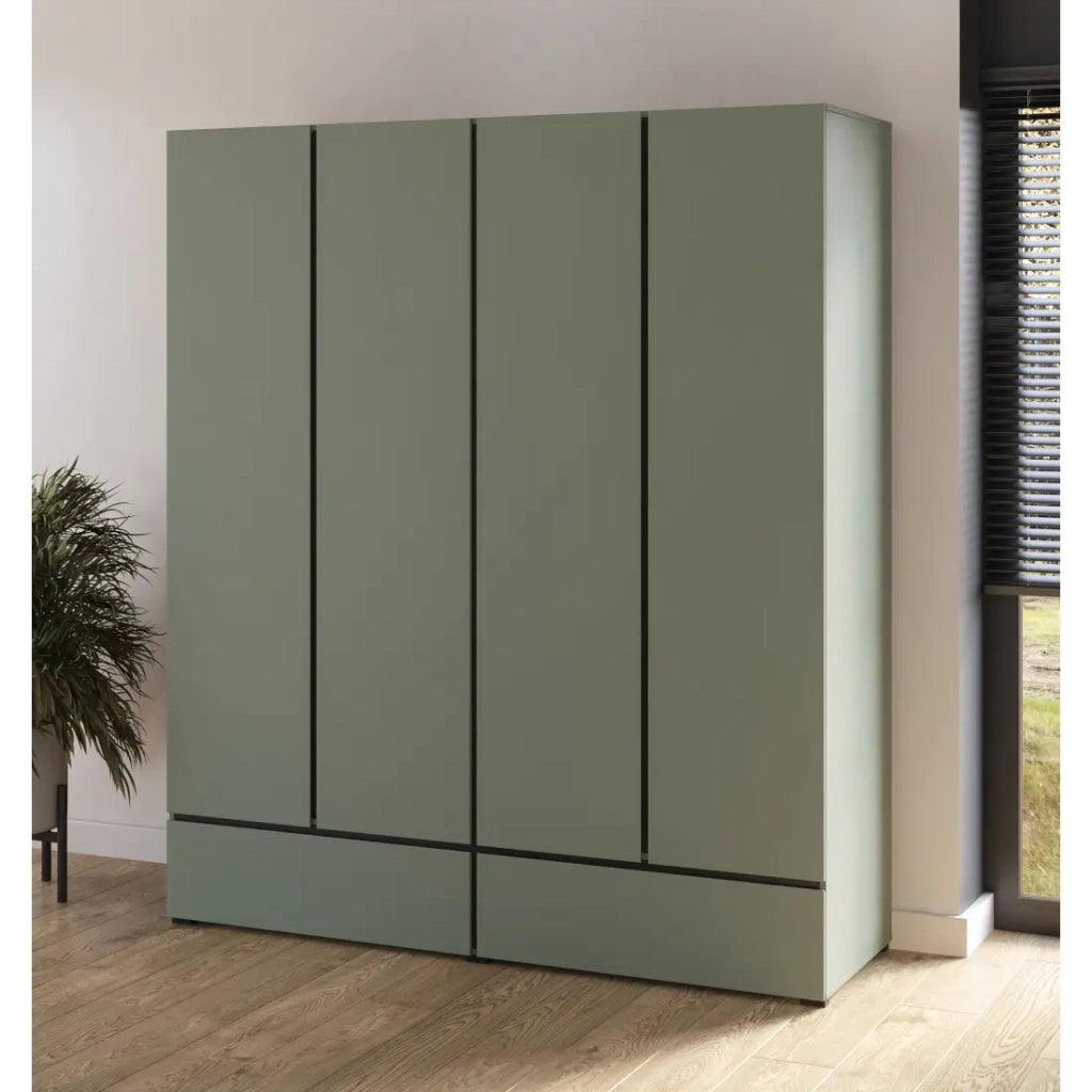 Armadio HAVANA 180 cm – 4 porte + 2 cassetti – Colore verde salvia e nero – Design moderno e grande capacità