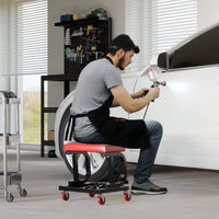 Sgabello per officina con ruote; sgabello di montaggio, carrello meccanico con ripiano porta-attrezzi