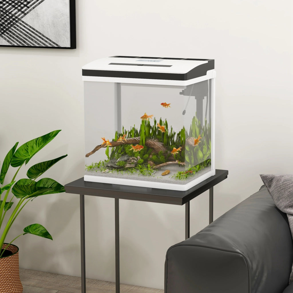 Acquario in vetro con filtro e luce LED ¨C zephmum ¨C bianco 38x26x39.5 cm