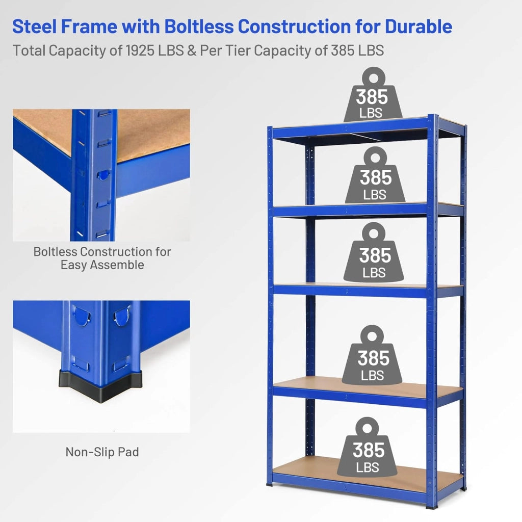 Scaffale portaoggetti a 5 livelli, 90 x 40 x 180 cm, ogni strato carico fino a 175 kg, scaffale pesante in metallo per magazzino, dispensa, garage (blu)