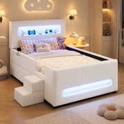 LETTO con cassetto 90x200 cm in PU bianco con LED