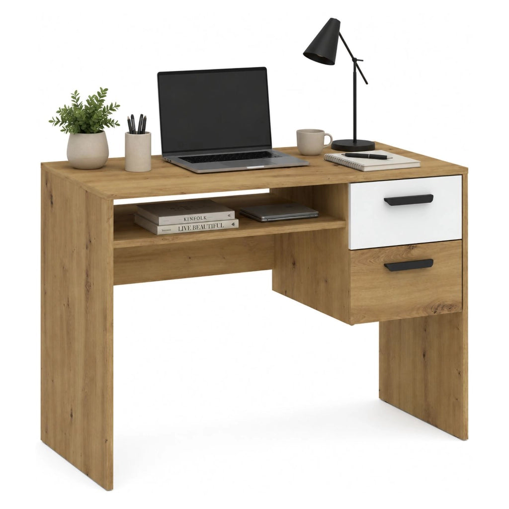 Linimi, Scrivania 2 Cassetti, 71x33x75h cm Marrone Rovere Nodi
