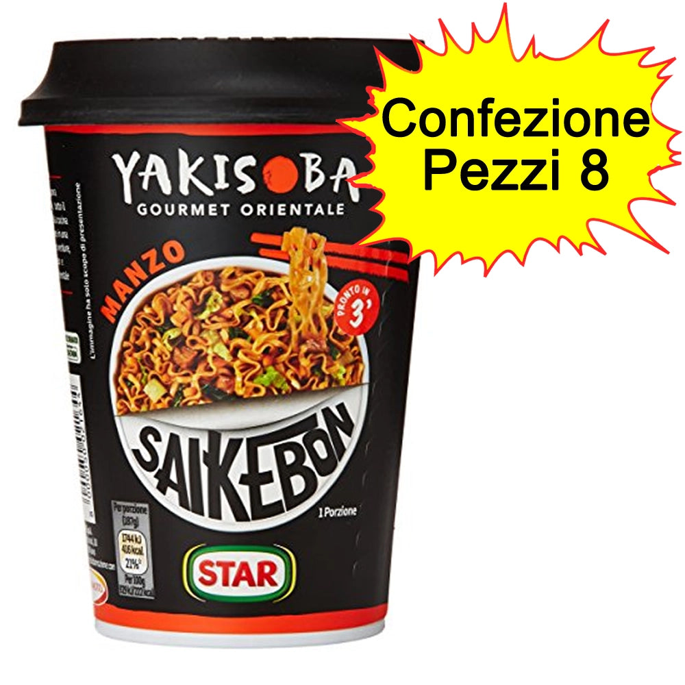 Star saikebon yakisoba confezione da 8 gourmet orientale al manzo 93 gr ciascuno